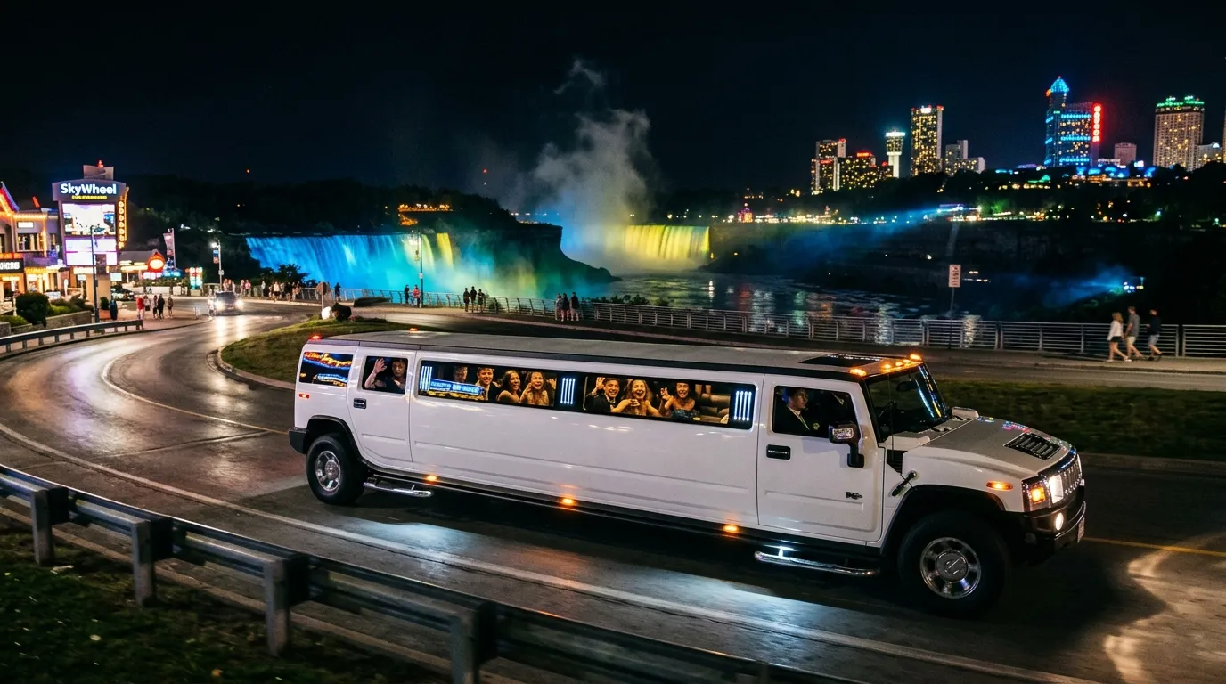 Luxury prom limo providing safe late night transportation in Niagara Falls.