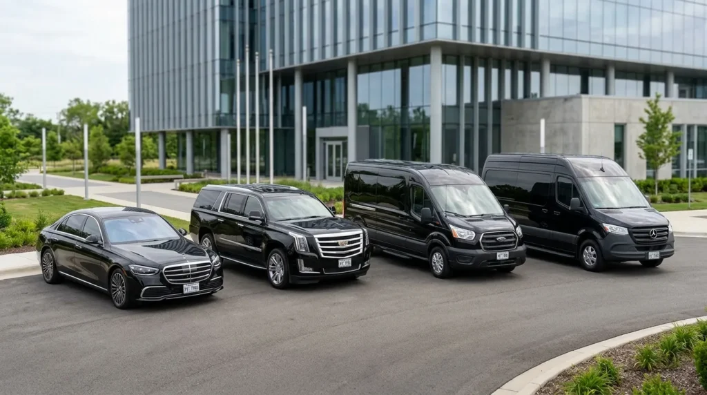Luxury sedan, black SUV, passenger van and Mercedes Sprinter for Buffalo Airport transfers