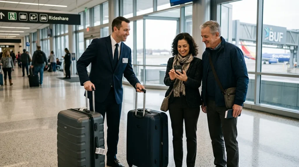 Chauffeur providing meet and greet service at Buffalo Niagara International Airport
