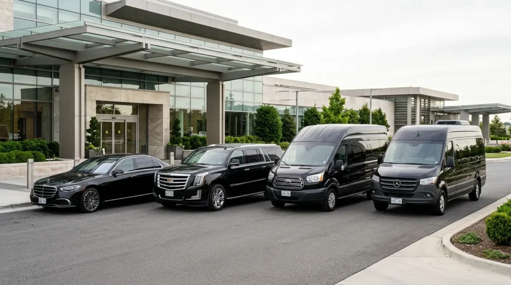 Luxury sedan, black SUV, passenger van, and Mercedes Sprinter for Niagara Falls airport transfers