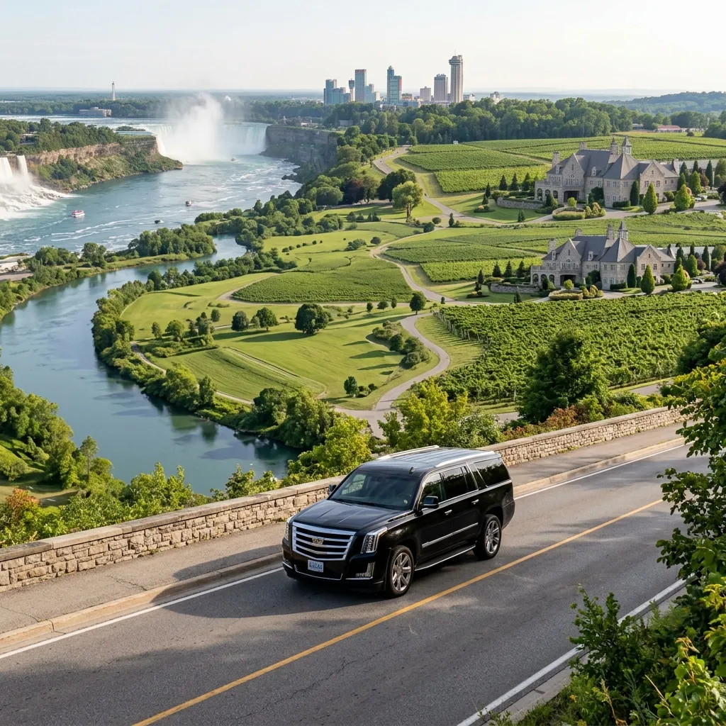 Luxury SUV travelling through the Niagara Region for limo service in Niagara Falls, Niagara on the Lake, and surrounding areas.