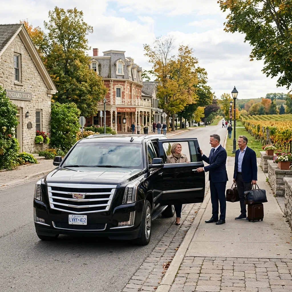 Professional chauffeur and luxury vehicle offering private transportation in Niagara-on-the-Lake Ontario
